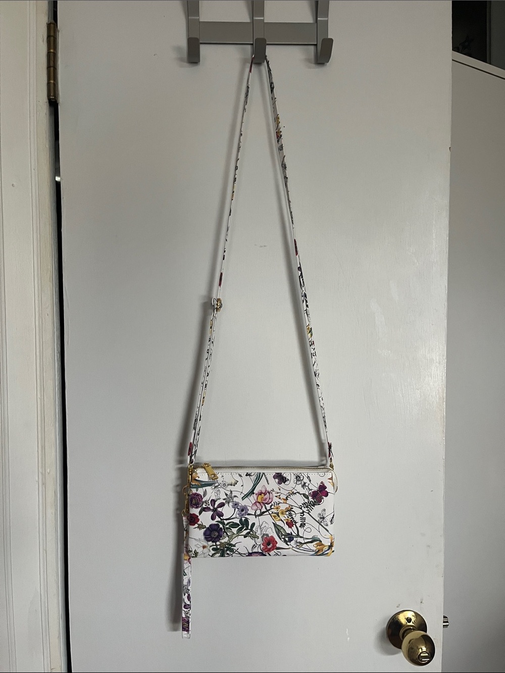Floral Crossbody Bag in White with Multicolor Print
